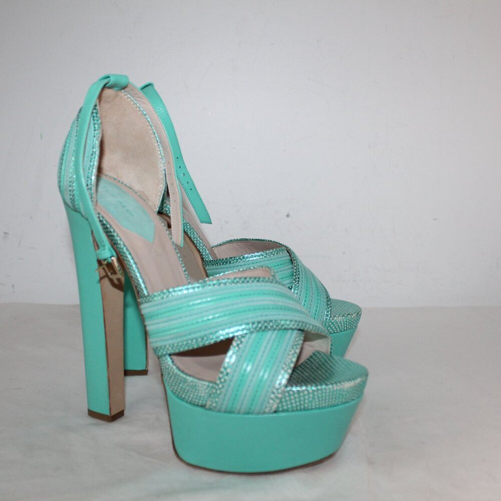 Elie Saab Turquoise Heels Ankle Strap Platform Sandals 40